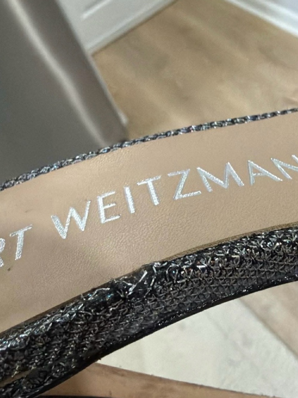 Stuart Weitzman Nudist curve Hollywood Silver Glitter Platform Ankle-Strap Heel - Picture 7 of 7